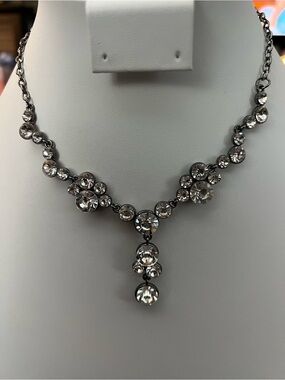 Paparazzi Crystal Drop Statement Necklace - Clear and Gun Metal